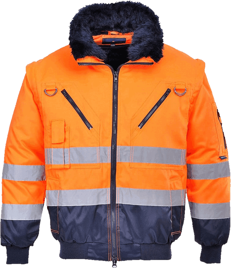 Jakna PJ50 Hi Vis 3u1 u narančasto-modroj izvedbi s krznenim ovratnikom i reflektirajućim trakama